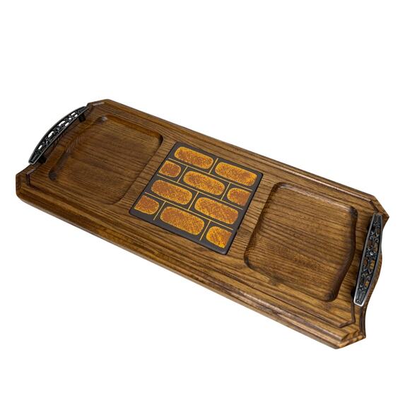Vintage 70s Retro Tile Cheese Board Tray Serving MCM Mediterranean Modern - Picture 1 of 13